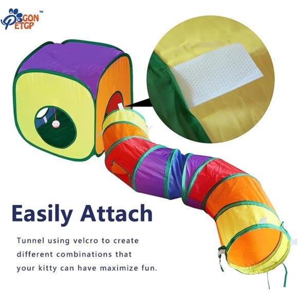 Cat Tunnel Toy and Cubes Combo, Cat Tunnels for Indoor Cats with Play Ball - Picture 5 of 6